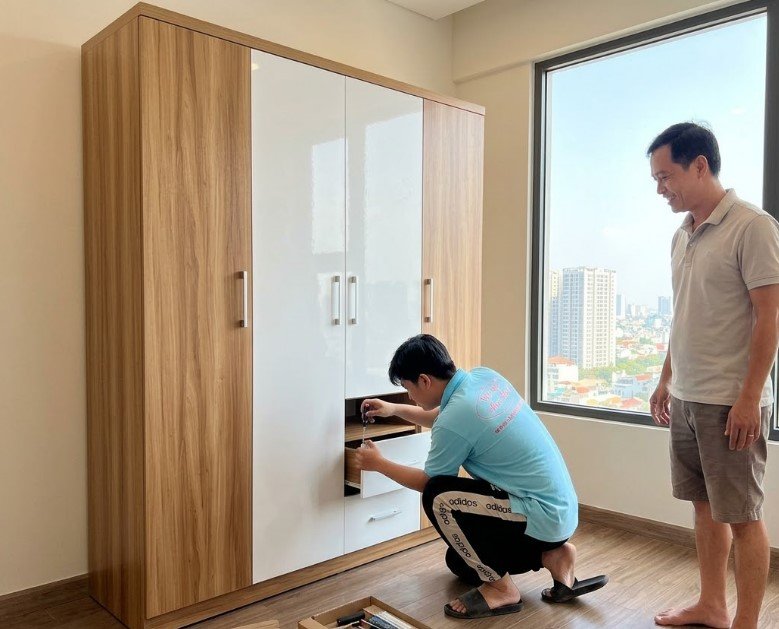 Tủ áo 4 cánh MS 2568 Tủ áo 4 cánh giá rẻ phối màu vân gỗ đồng bộ nội thất phòng ngủ