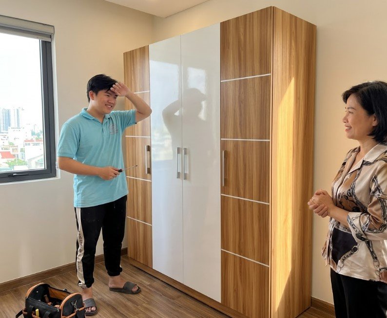 Tủ áo 4 cánh MS 2568 Tủ áo 4 cánh gỗ công nghiệp lõi xanh chống ẩm dáng hiện đại