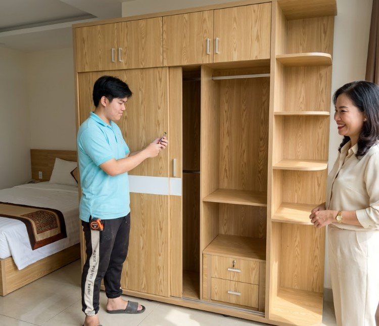 Tủ áo cao áp trần đẹp MS 2565 Tủ áo kịch trần bản rộng 2m2 cho phòng ngủ đôi