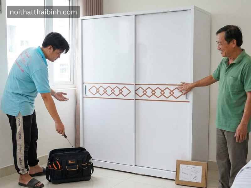 Tủ quần áo cánh lùa cao cấp lắp đặt hoàn thiện trong phòng ngủ