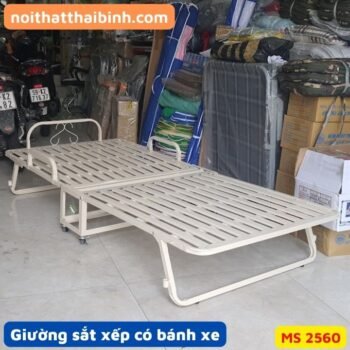 Giường sắt xếp có bánh xe