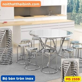 Bộ bàn tròn inox 10 ghế