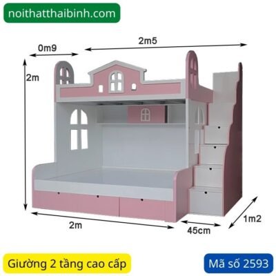 Giường 2 tầng trẻ em màu hồng MS 2593 Giường 2 tầng trẻ em màu hồng MS 2593