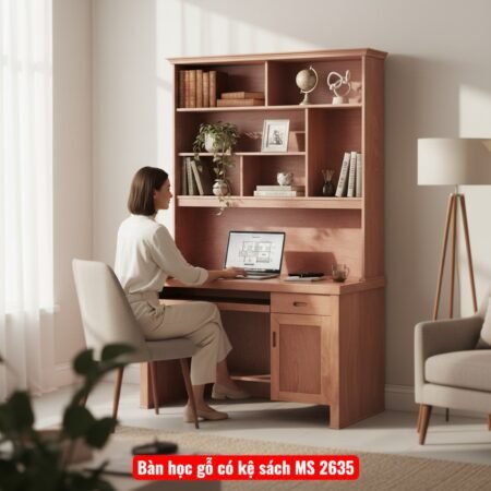 Bàn học gỗ có kệ sách MS 2635