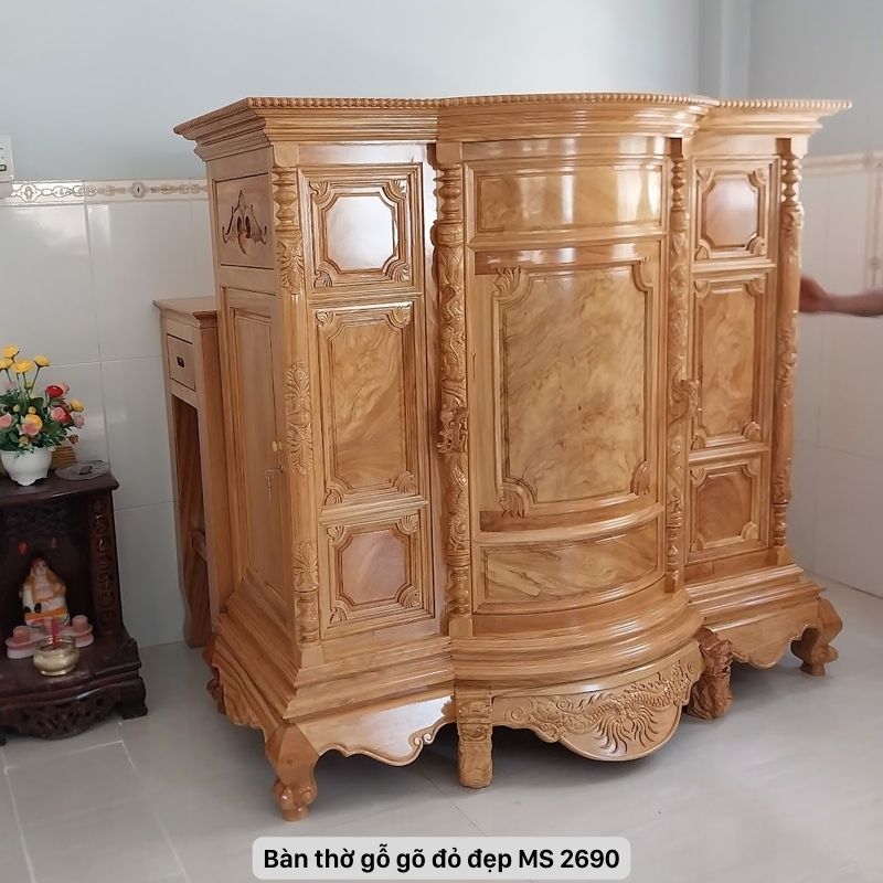 Bàn thờ gỗ gõ đỏ đẹp - Bàn cúng 107x47x145cm