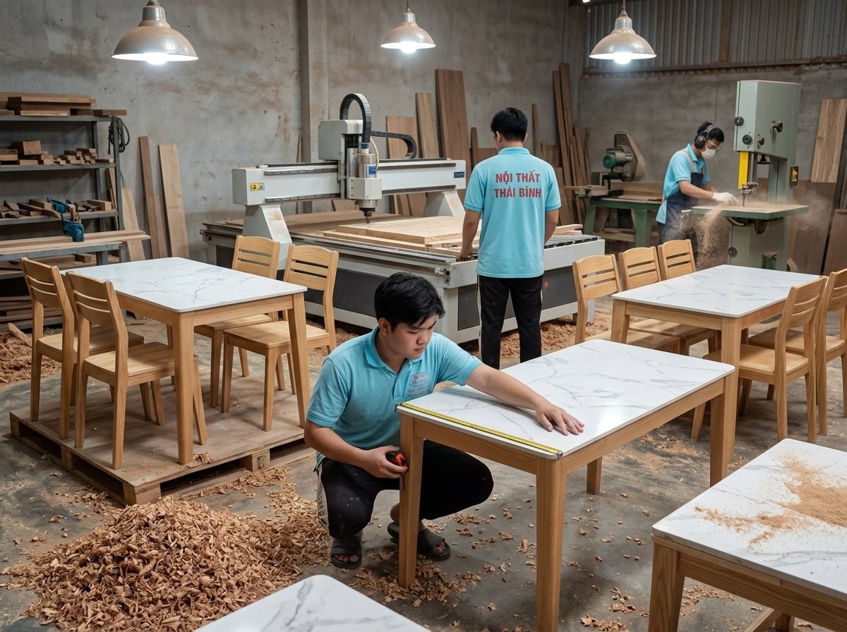 Bộ bàn ăn mặt đá gỗ sồi MS 2655