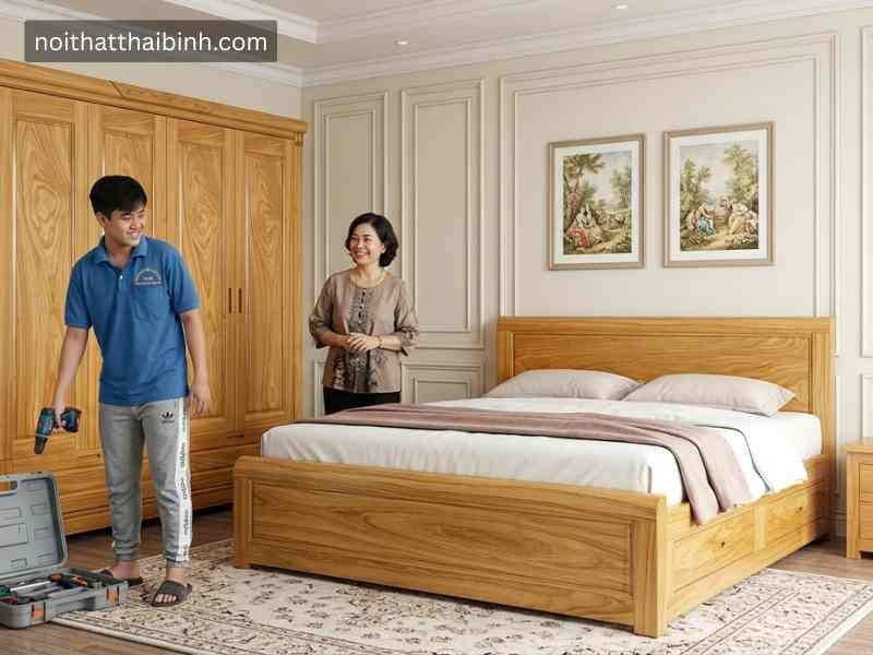 Bộ phòng ngủ gỗ tự nhiên vân gõ đỏ Bộ phòng ngủ gỗ tự nhiên vân gõ đỏ cao cấp