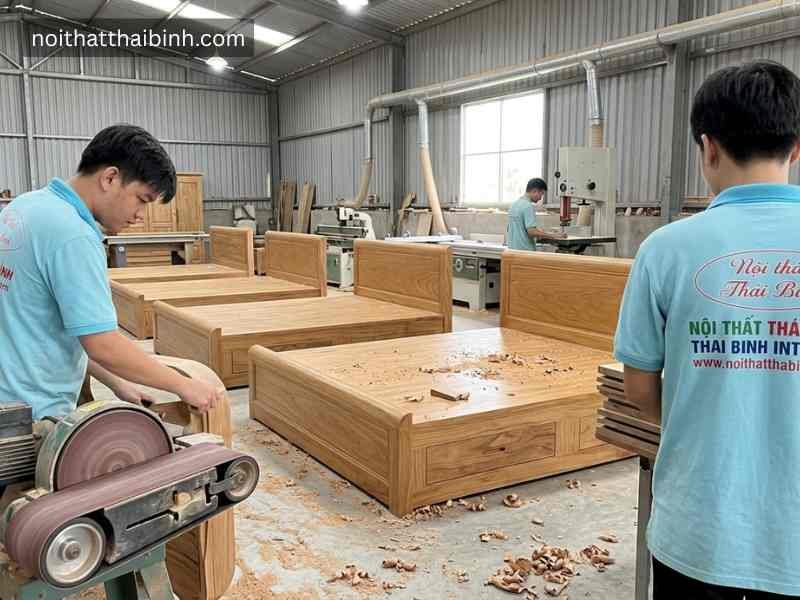 Bộ phòng ngủ gỗ tự nhiên vân gõ đỏ Bộ phòng ngủ gỗ tự nhiên vân gõ đỏ tại xửng mộc nội thất Thái Bình