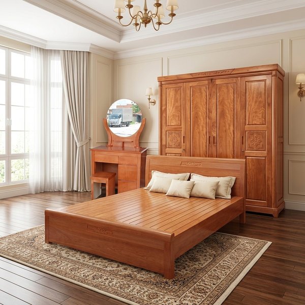 Bộ phòng ngủ gỗ xoan đào đẹp full ba món giường tủ bàn phấn