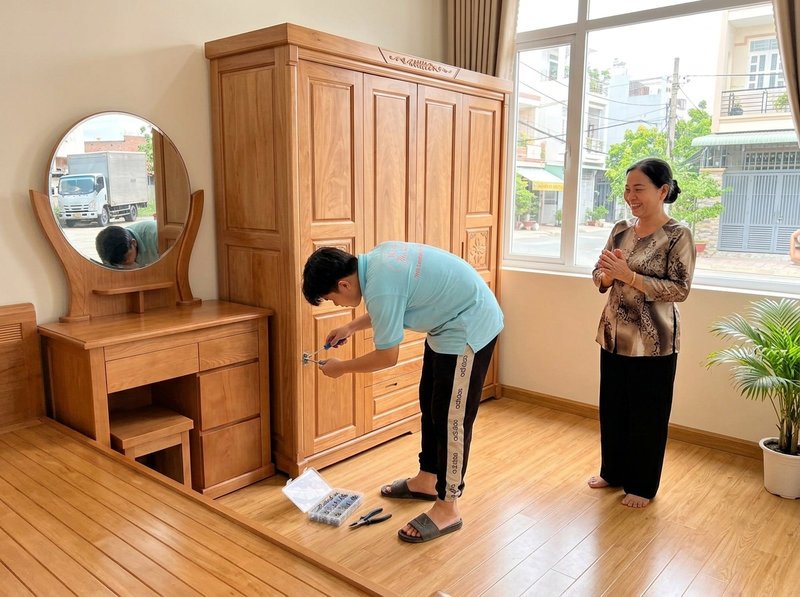 Tủ áo gỗ xoan đào màu gỗ tự nhiên bề mặt sơn PU mịn