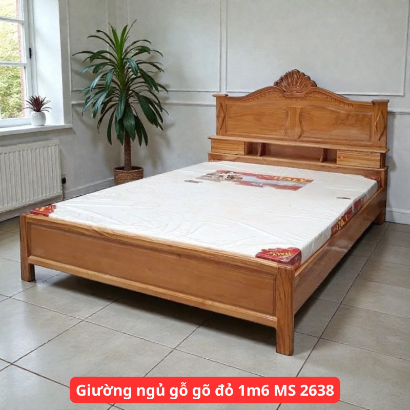 Giường ngủ gỗ gõ đỏ 1m6 MS 2638 1 Giường ngủ gỗ gõ đỏ 1m6 MS 2638
