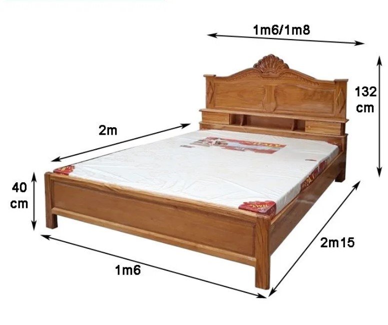 Giường ngủ gỗ gõ đỏ 1m6 MS 2638 7 Kích thước giường ngủ gỗ gõ đỏ 1m6