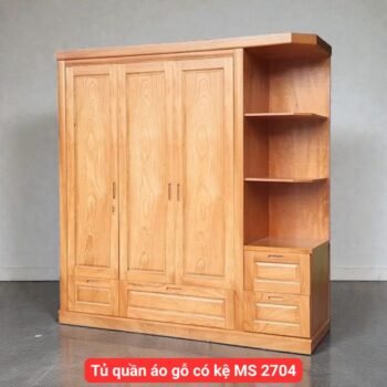 Tủ quần áo gỗ tự nhiên có kệ