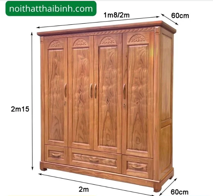 Tủ quần áo gỗ vân gõ đỏ 4 cánh MS 2677