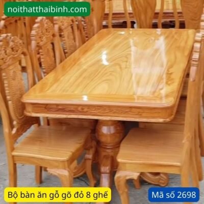 Bộ bàn ăn gỗ gõ đỏ 8 ghế MS 2698