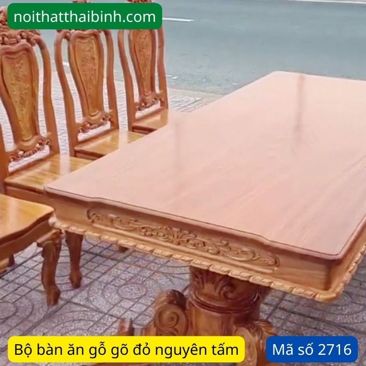 Kích thước bộ bàn ăn gỗ gõ đỏ 6 ghế