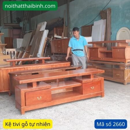 Kệ tivi gỗ tự nhiên vân hương đá MS 2660