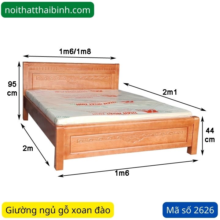 Kích thước mẫu giường ngủ gỗ xoan đào đẹp
