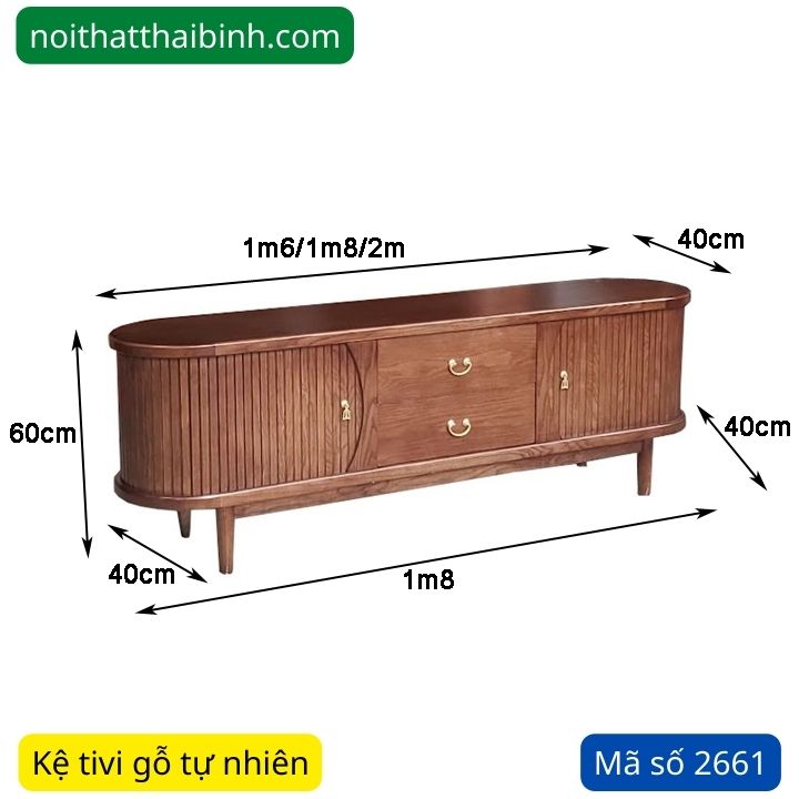 Kích thước kệ tivi gỗ sồi sơn màu óc chó