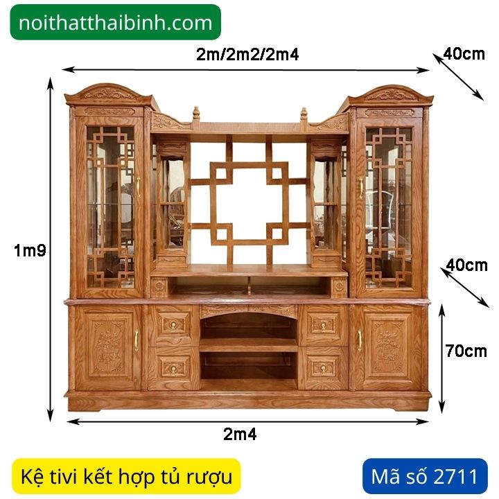 Kích thước kệ tivi gỗ kết hợp tủ rượu