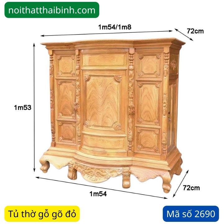 Kích thước bàn thờ gỗ gõ đỏ đẹp