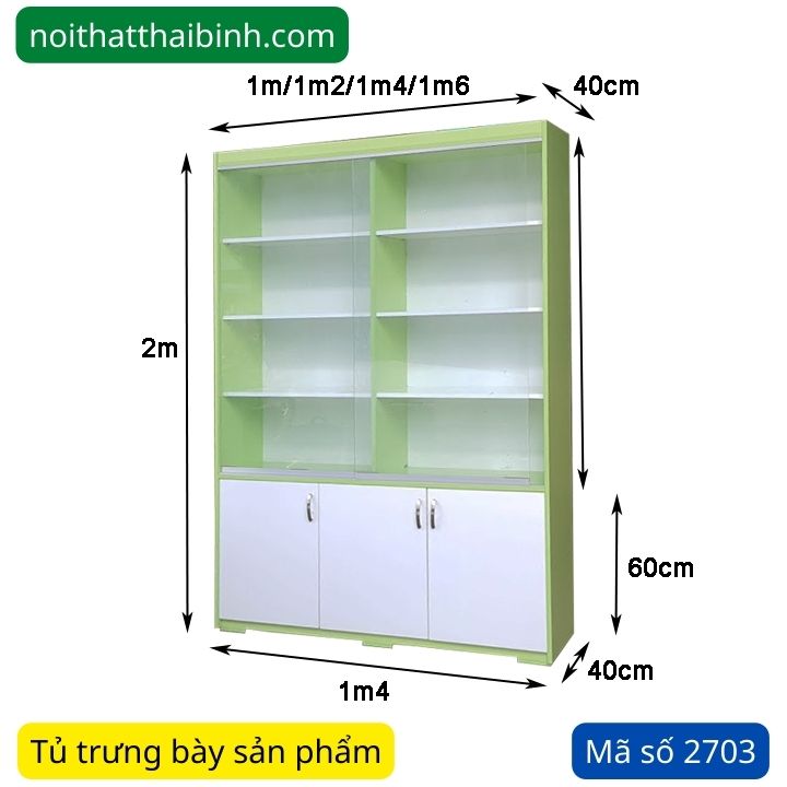 Kích thước tủ trưng bày sản phẩm 1m4