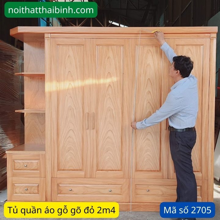 Tủ quần áo gỗ gõ đỏ 4 cánh