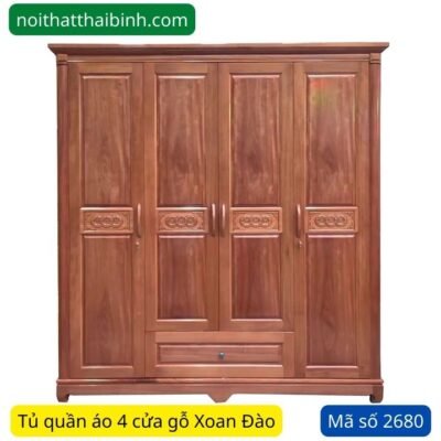 tủ quần áo 4 cửa gỗ xoan đào