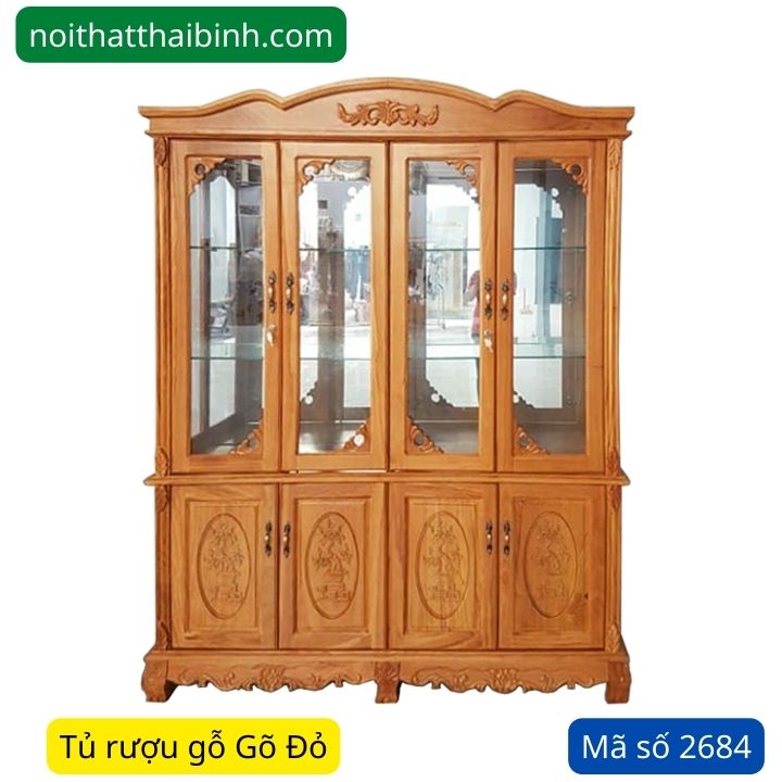 Tủ rượu gỗ gõ đỏ 4 cửa