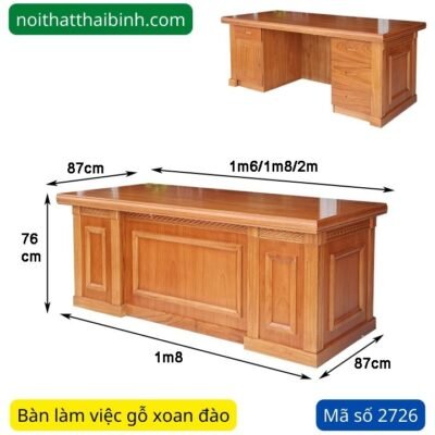 Bàn làm việc gỗ xoan đào MS 2726 Bàn làm việc gỗ xoan đào MS 2726