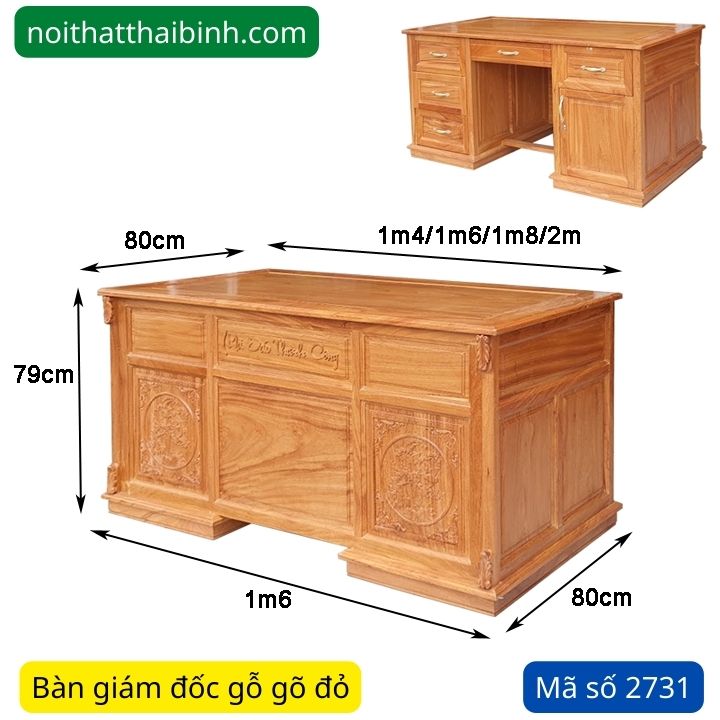 Kích thước bàn giám đốc gỗ gõ đỏ
