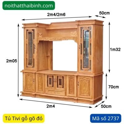 Kệ tivi gỗ gõ đỏ kết hợp tủ rượu MS 2737