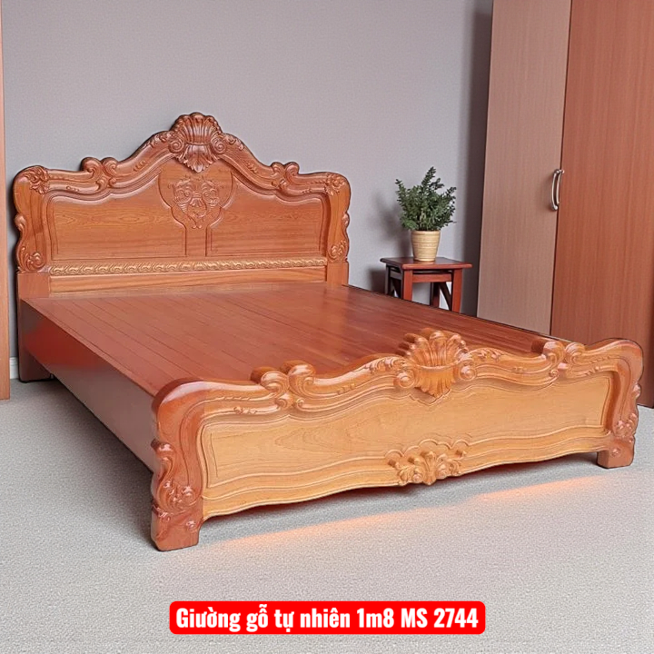 Giường gỗ tự nhiên 1m8 MS 2744 1 Giường gỗ tự nhiên 1m8