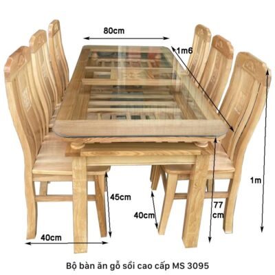 Bộ bàn ăn 6 ghế gỗ tự nhiên MS 3095 Bộ bàn ăn 6 ghế gỗ tự nhiên