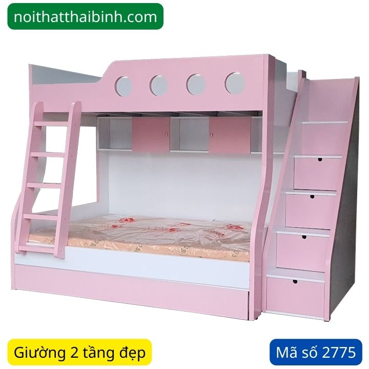 Giường ngủ 2 tầng màu hồng