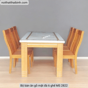 Bộ bàn ăn gỗ mặt đá 6 ghế MS 2822 7 Bo ban an go mat da 6 ghe MS 2822 1