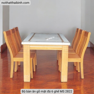 Bộ bàn ăn gỗ mặt đá 6 ghế