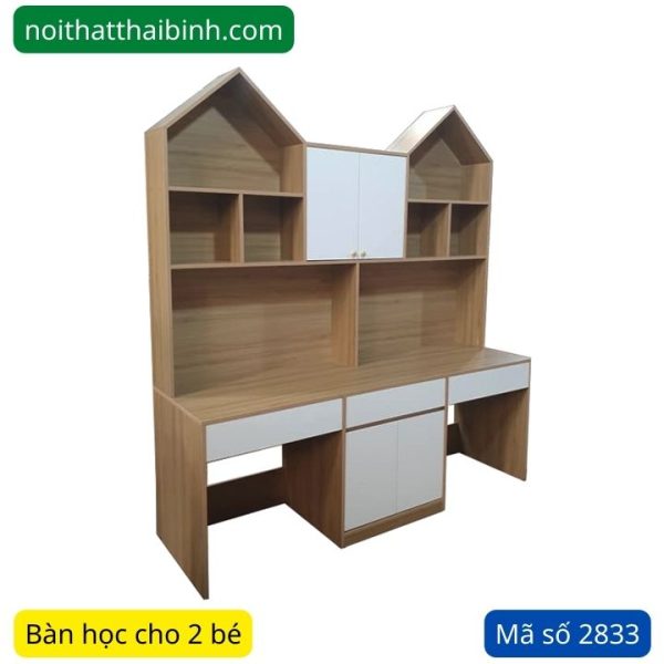 Bàn học cho 2 bé có kệ sách