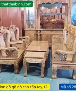 Bộ salon gỗ gõ đỏ tay 12