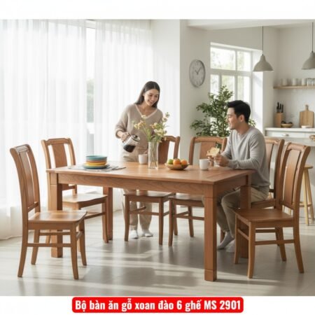 Bộ bàn ăn gỗ xoan đào 6 ghế MS 2901