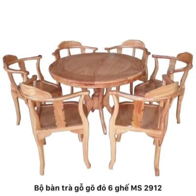 Bộ bàn trà gỗ gõ đỏ 6 ghế MS 2912