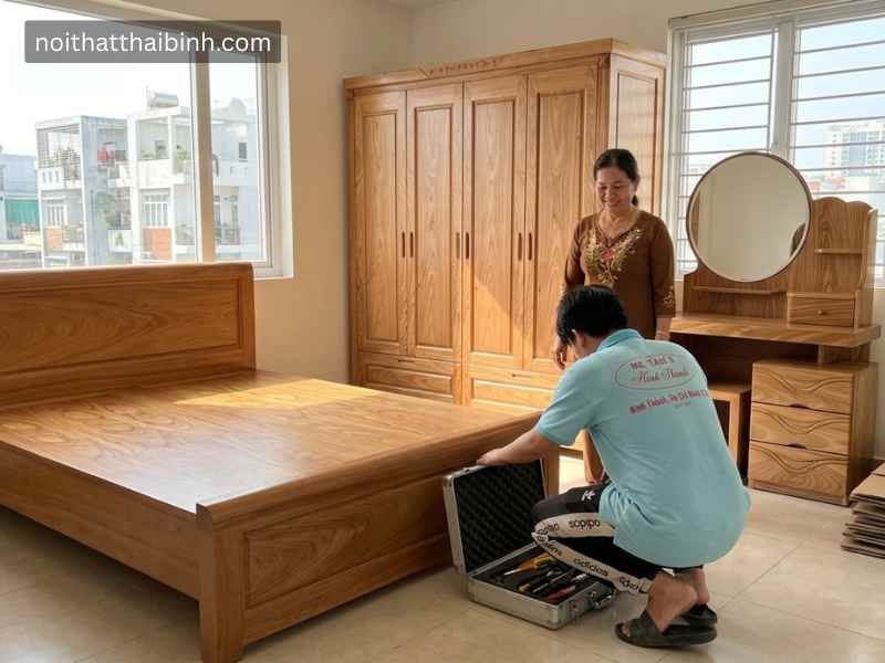 Combo phòng ngủ gỗ tự nhiên vân hương xám tại tphcm