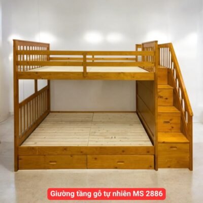 Giường tầng gỗ tự nhiên cho bé màu vàng gỗ cao cấp