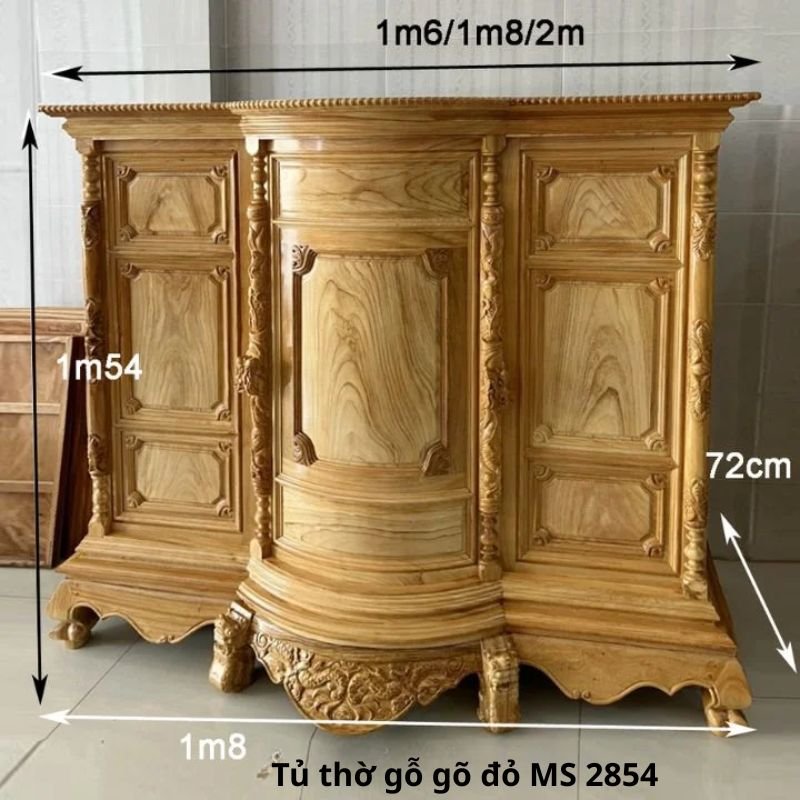 Kích thước tủ thờ gỗ gõ đỏ