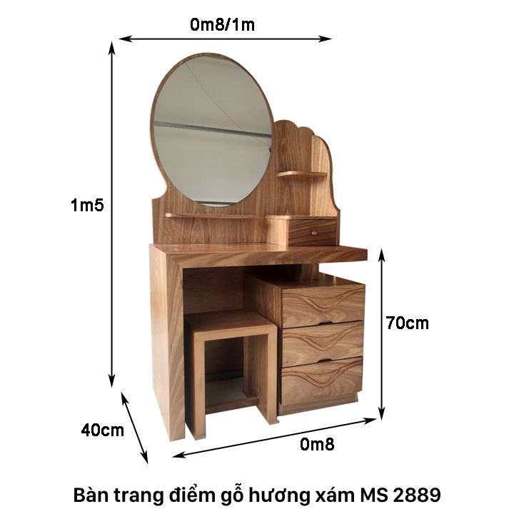 Kích thước bàn trang điểm gỗ hương xám