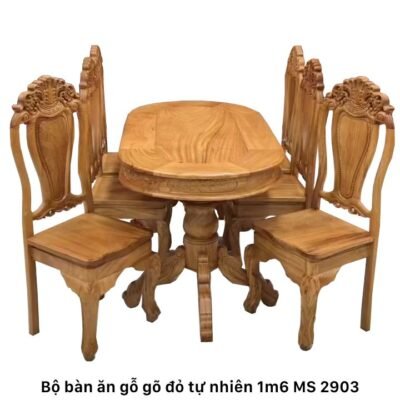 Bộ bàn ăn gỗ gõ đỏ tự nhiên