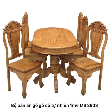Bộ bàn ăn gỗ gõ đỏ tự nhiên
