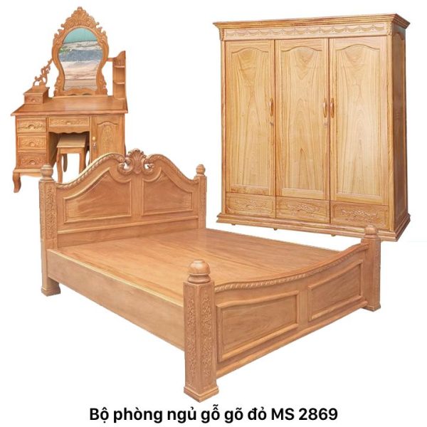 Bộ Phòng Ngủ Gỗ Gõ Đỏ Cao Cấp MS 2869