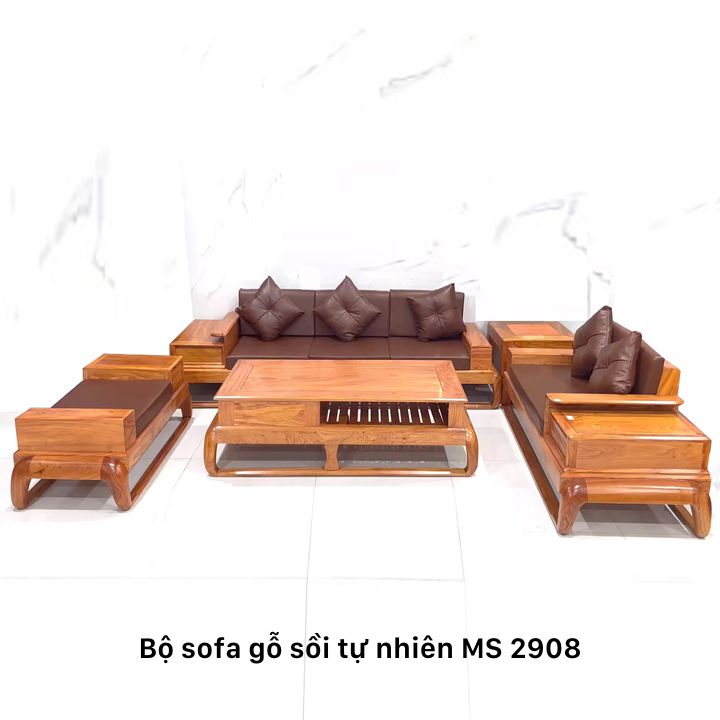 Bộ sofa gỗ sồi nệm da cao cấp