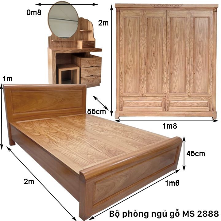 Kích thước bộ phòng ngủ gỗ hương xám